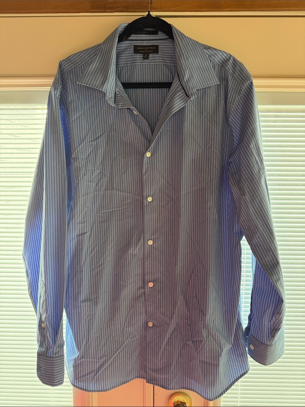 Banana Republic Men's Slim Fit Blue Stripe Dress Shirt - XL